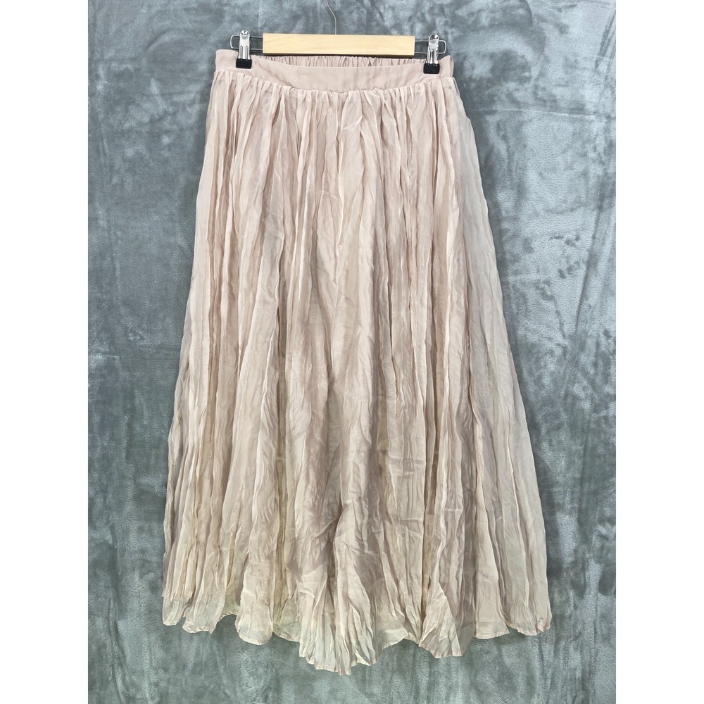 NWT Baltic Born‎ Cyra Midi Skirt Size M Natural Beige Crinkled Pleated Lined NEW - Picture 4 of 9